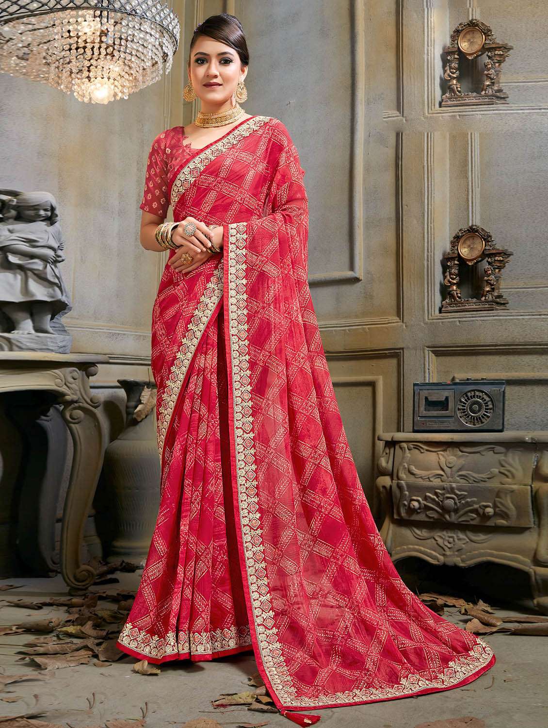 printed woven saree with blouse