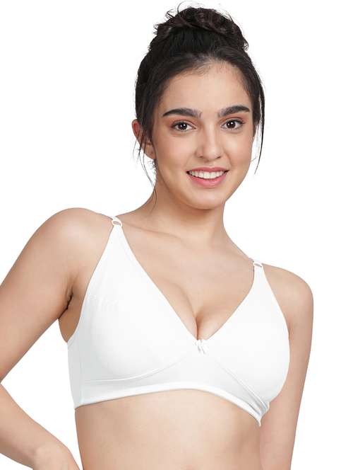 white cotton blend plunge bra - 19883192 -  Standard Image - 0