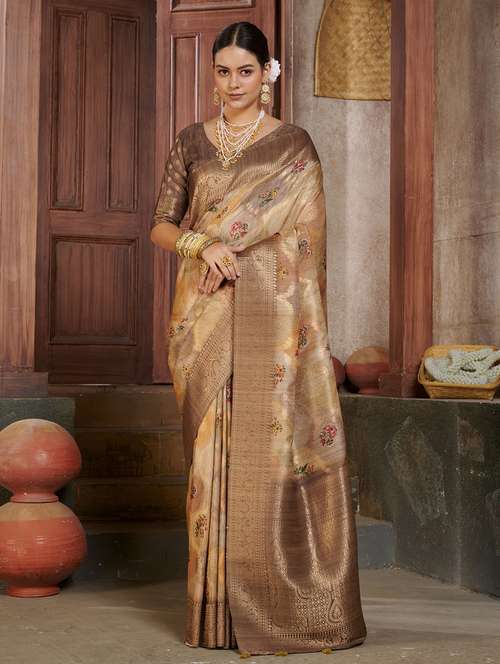 florals printed saree with blouse - 19885443 - Standard Image - 0