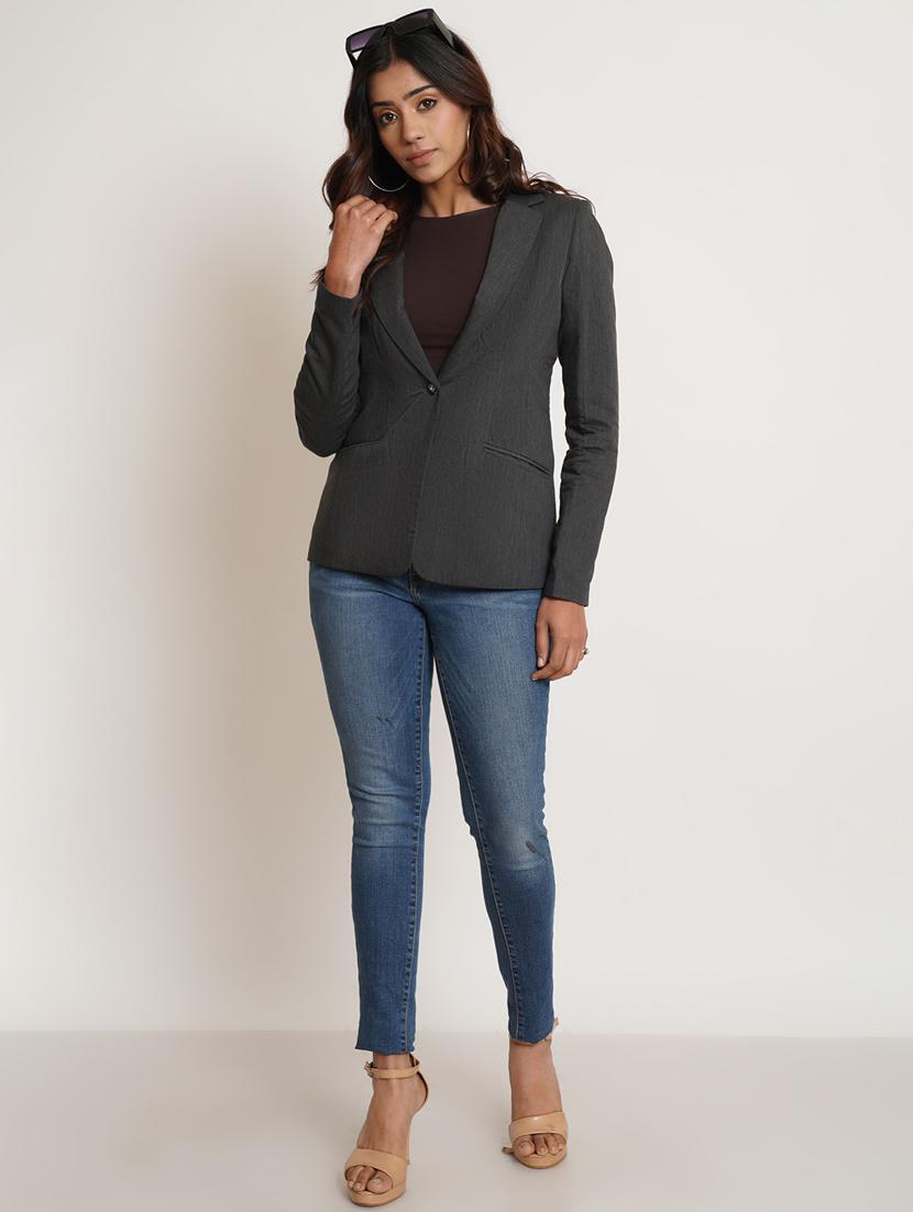 lapel collar solid casual blazer - 19891612 - Standard Image - 3