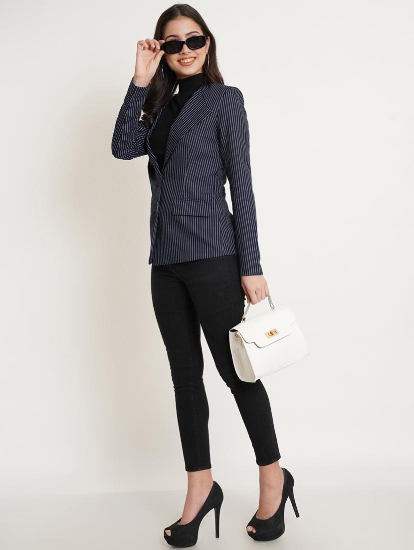 lapel collar striped casual blazer - 19891613 - Standard Image - 3