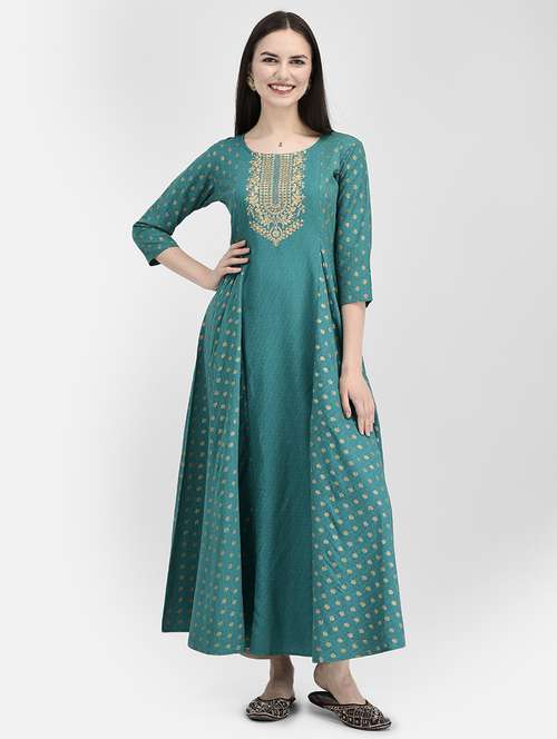 green rayon aline kurta - 19891690 -  Standard Image - 0
