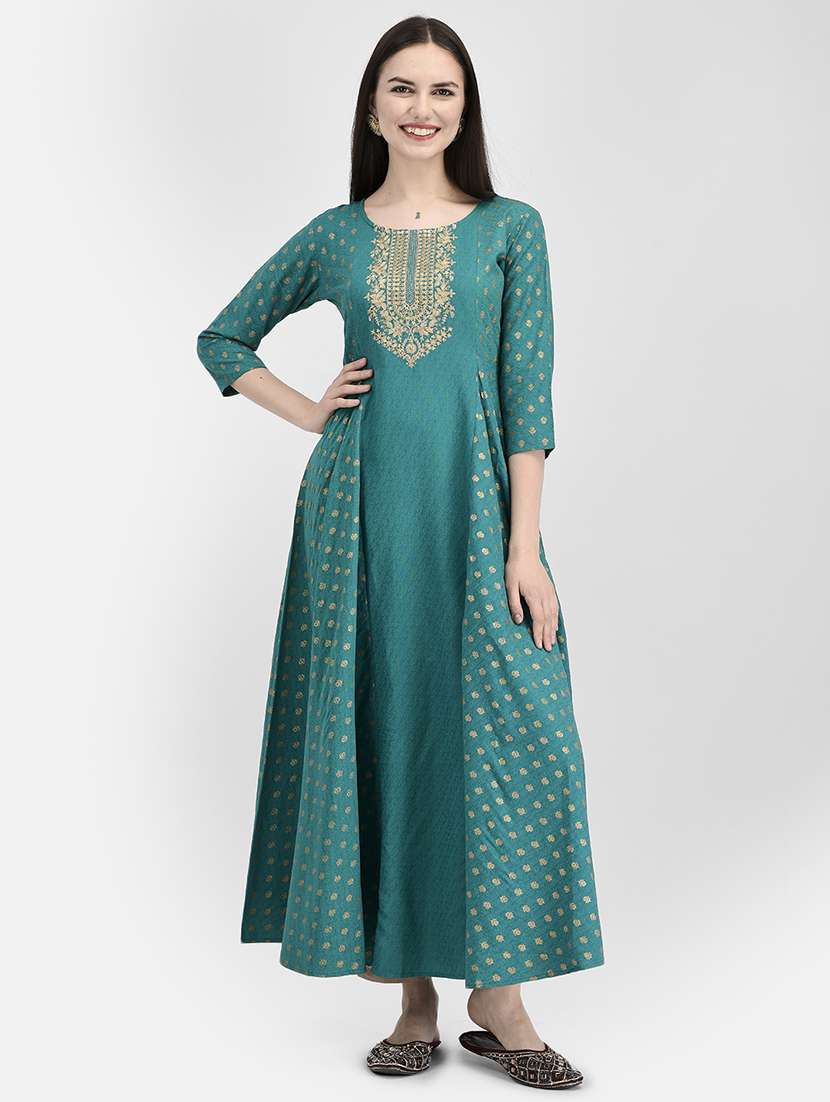 green rayon aline kurta - 19891690 -  Zoom Image - 0