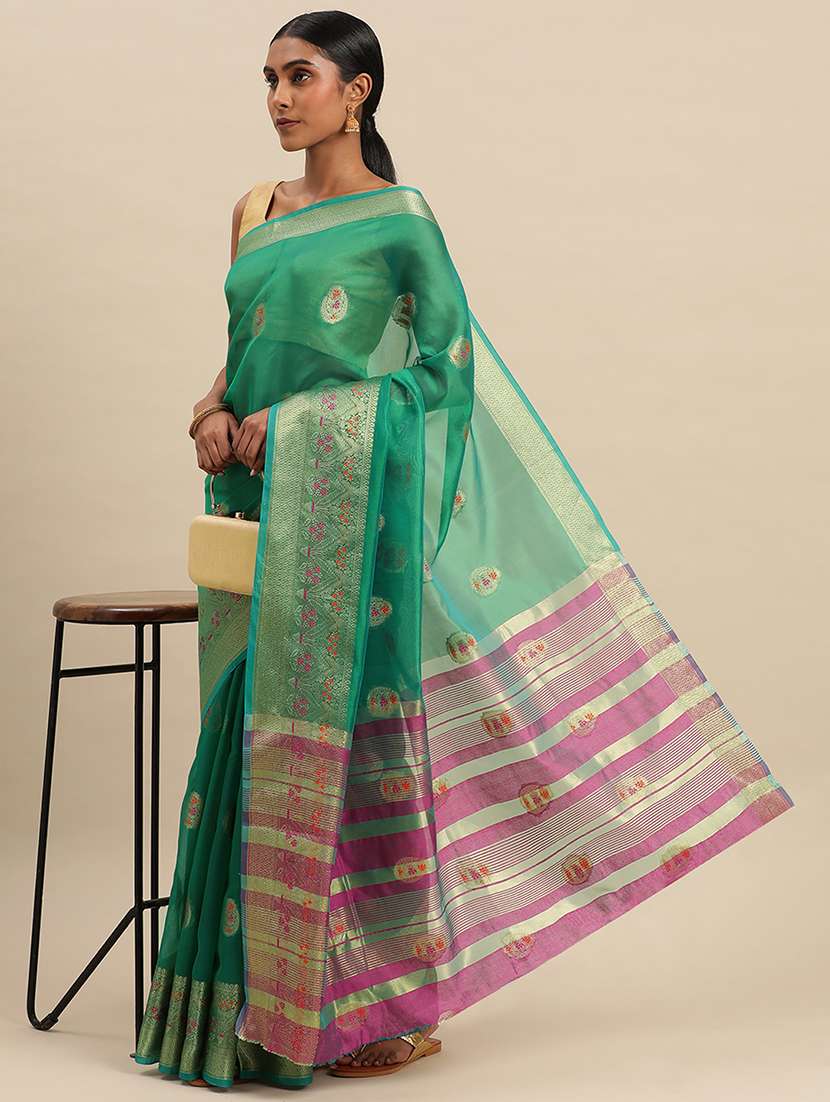women's self design light green colored saree