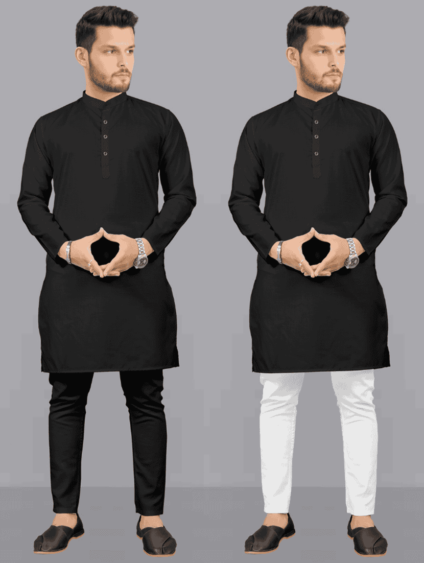 pack of 2 black solid kurta pyjama set