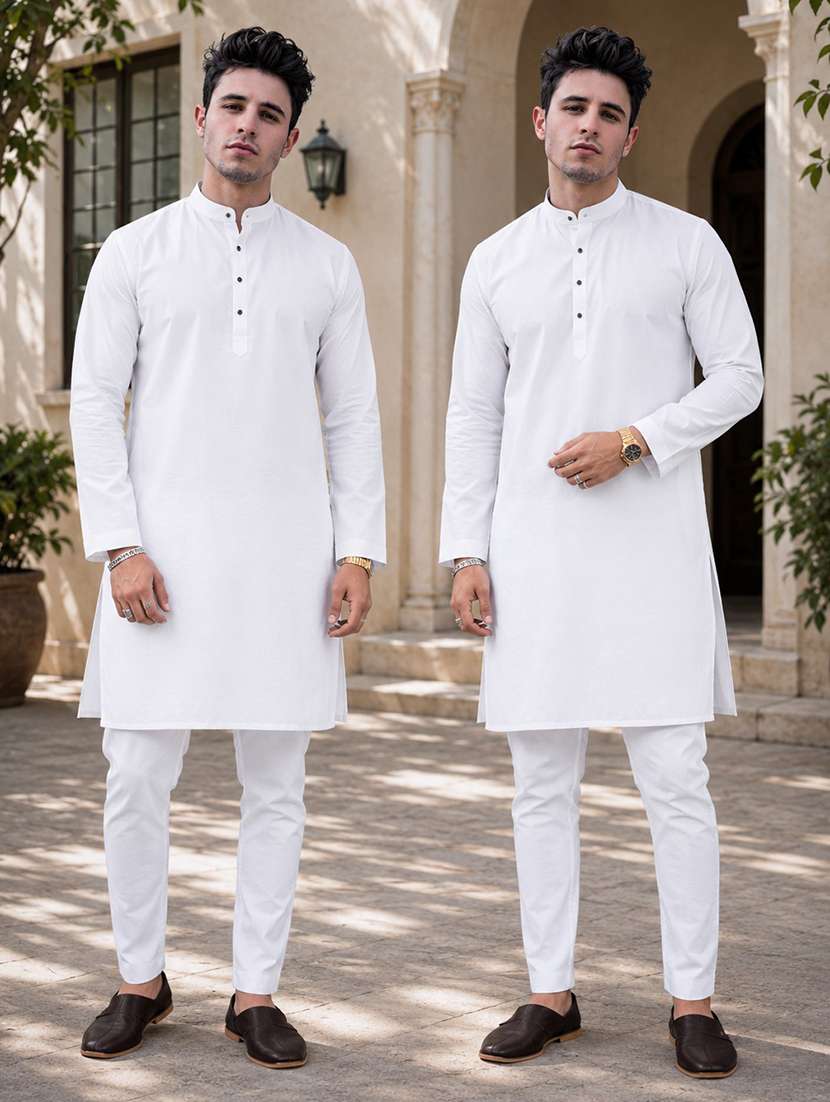 men pack of 2 solid kurta pyjama set