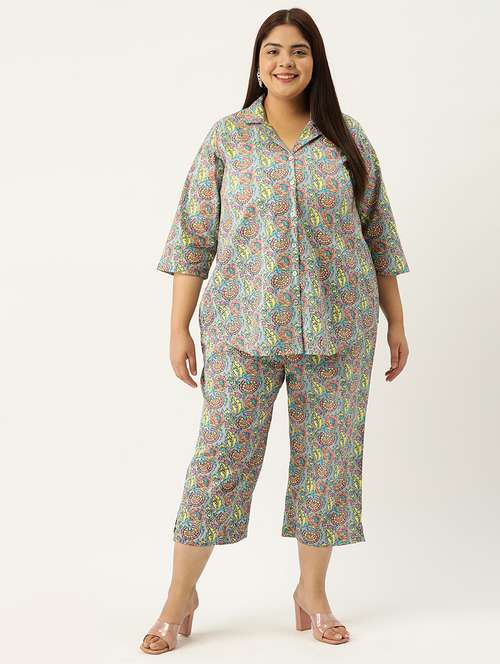 printed top and culottes plus size sets - 19893208 -  Standard Image - 0
