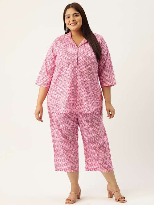 printed top and culottes plus size sets - 19893209 - Standard Image - 0