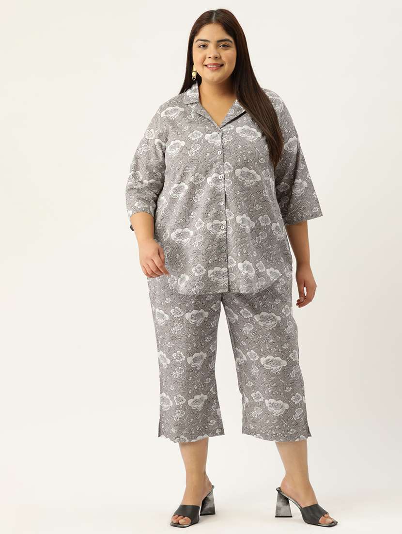 printed top and culottes plus size sets - 19893211 -  Zoom Image - 0
