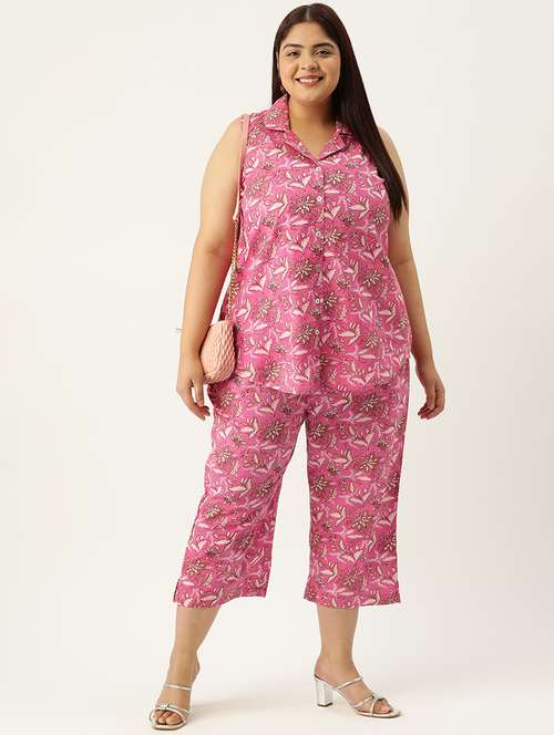 printed top and culottes plus size sets - 19893223 - Standard Image - 0