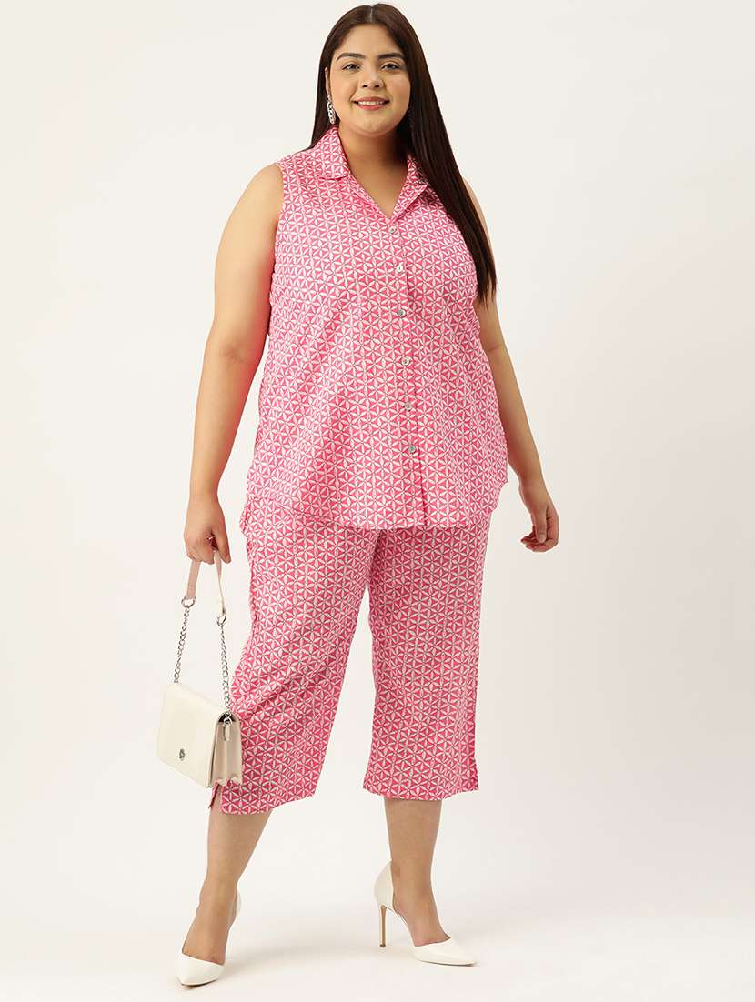 printed top and culottes plus size sets - 19893225 -  Zoom Image - 0