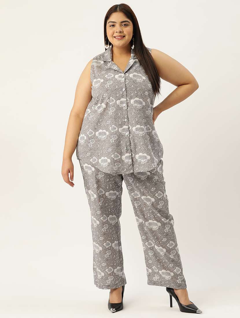 printed top and culottes plus size sets - 19895055 -  Zoom Image - 0