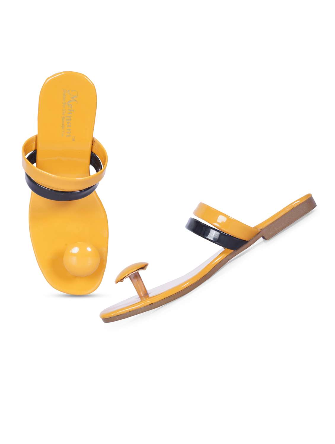 yellow solid toe separator slip on flats  - 19895698 -  Standard Image - 3