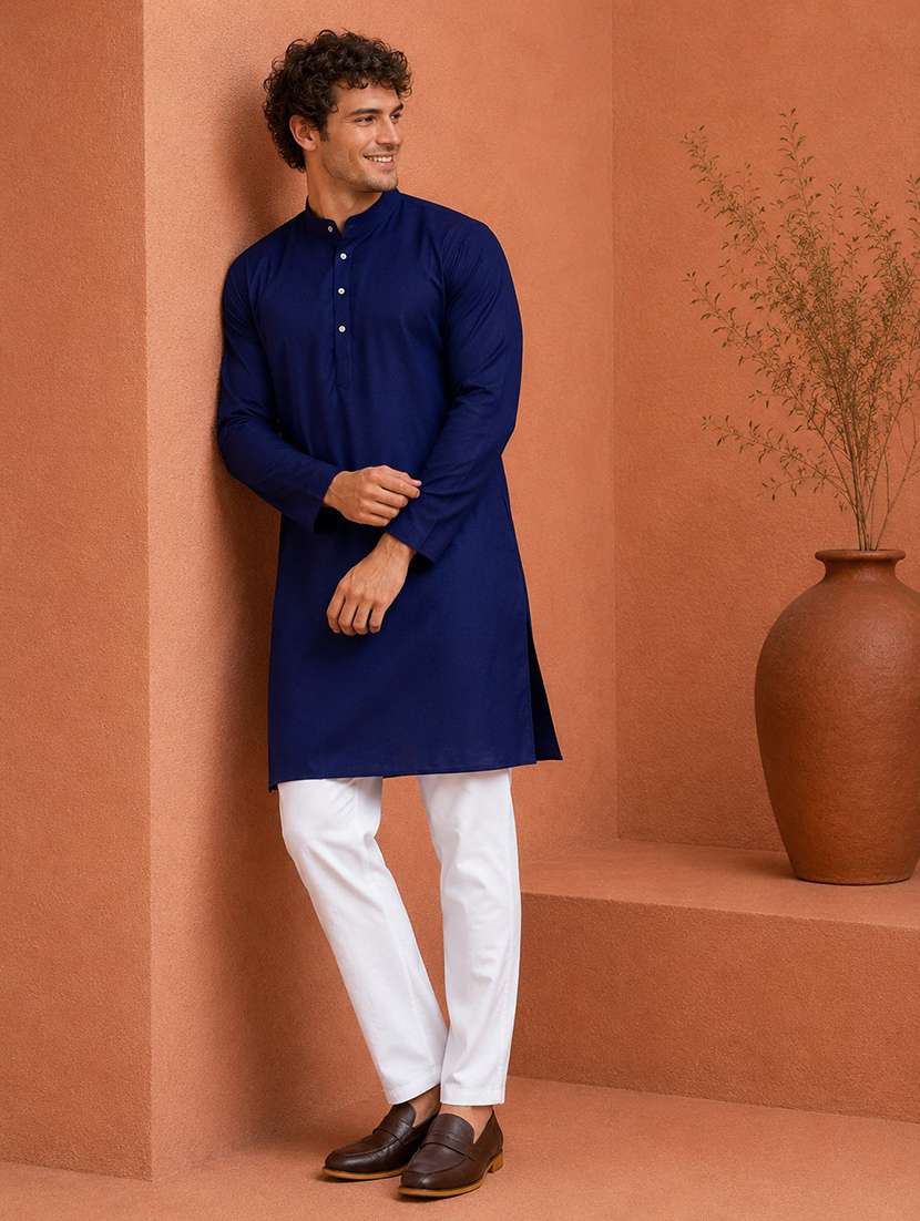 men pack of 2 solid mandarin neck long kurta - 19895880 -  Standard Image - 3