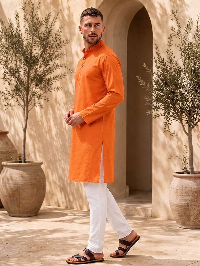 men pack of 2 solid mandarin neck long kurta - 19895890 -  Standard Image - 3