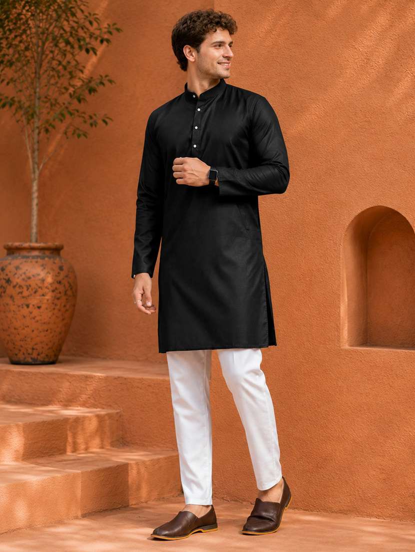 men pack of 2 solid mandarin neck long kurta - 19895893 -  Standard Image - 3