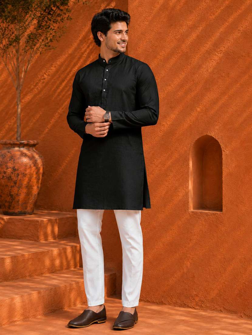 men pack of 2 solid mandarin neck long kurta - 19895899 -  Standard Image - 3