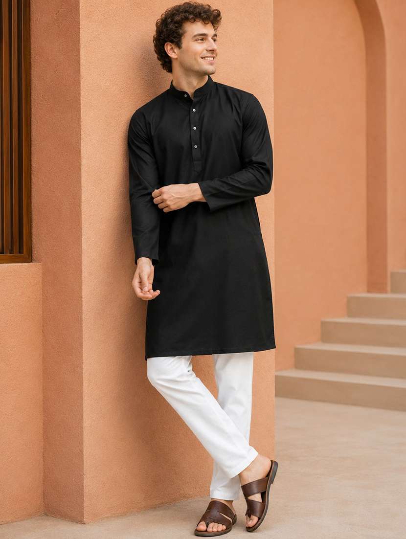 men pack of 2 solid mandarin neck long kurta - 19895903 -  Standard Image - 3