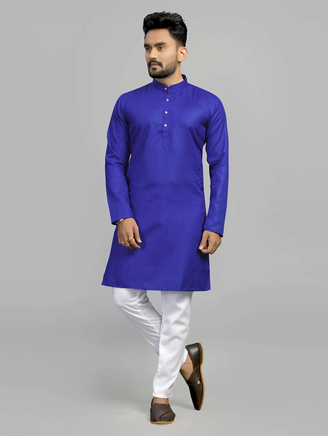 men pack of 2 solid mandarin neck long kurta - 19895909 -  Standard Image - 3