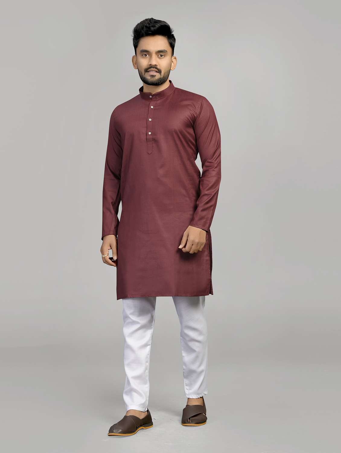 men pack of 2 solid mandarin neck long kurta - 19895910 -  Standard Image - 3
