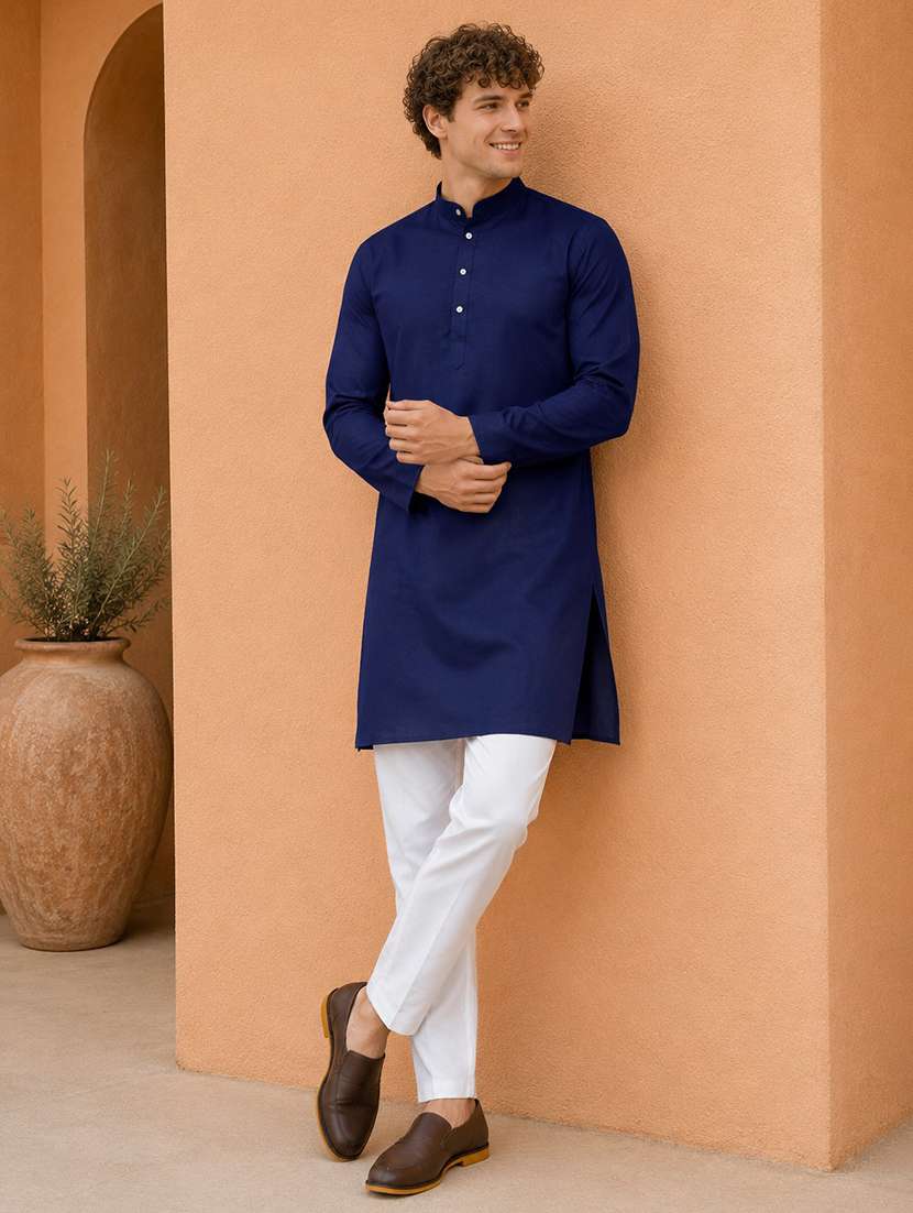 men pack of 2 solid mandarin neck kurta - 19895936 -  Standard Image - 3
