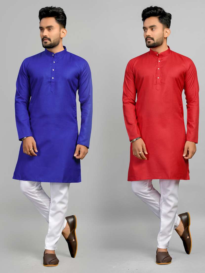 men pack of 2 solid mandarin neck kurta