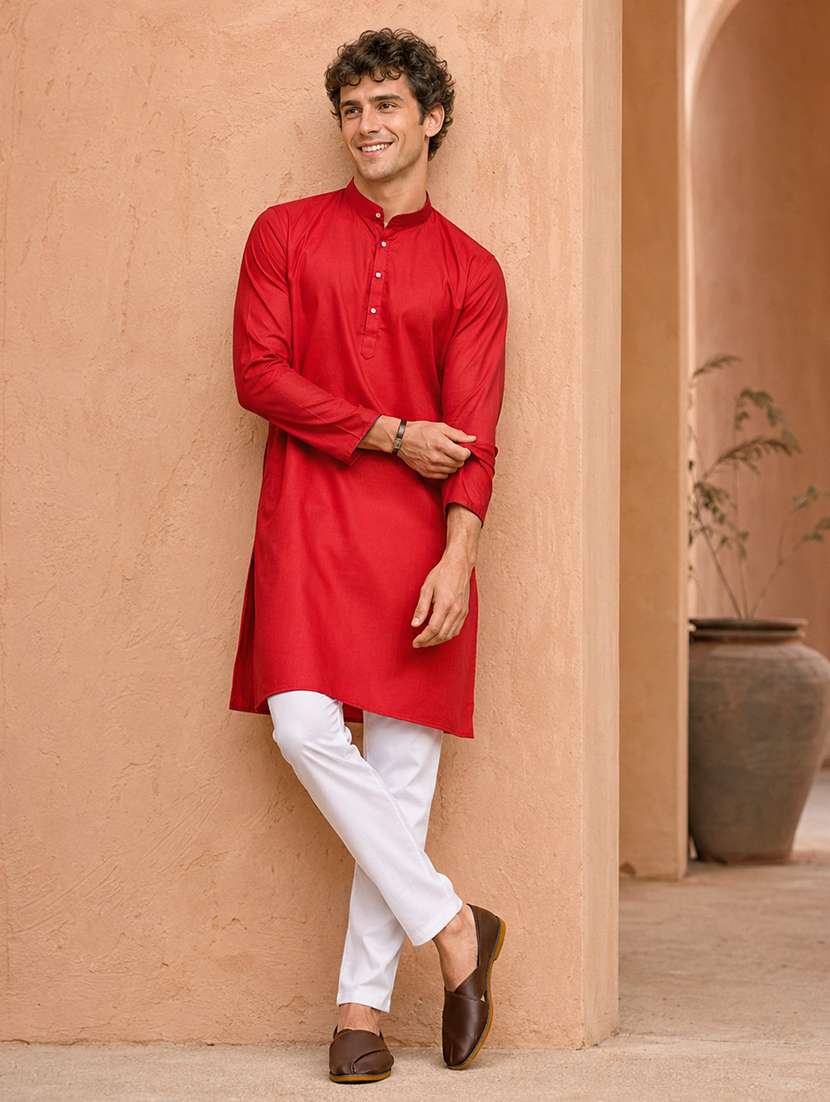 men pack of 2 solid mandarin neck kurta - 19895940 -  Standard Image - 3