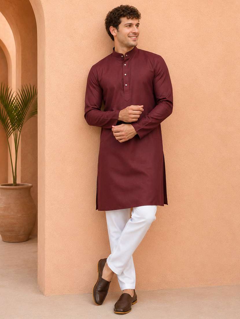 men pack of 2 solid mandarin neck kurta - 19895944 -  Standard Image - 3