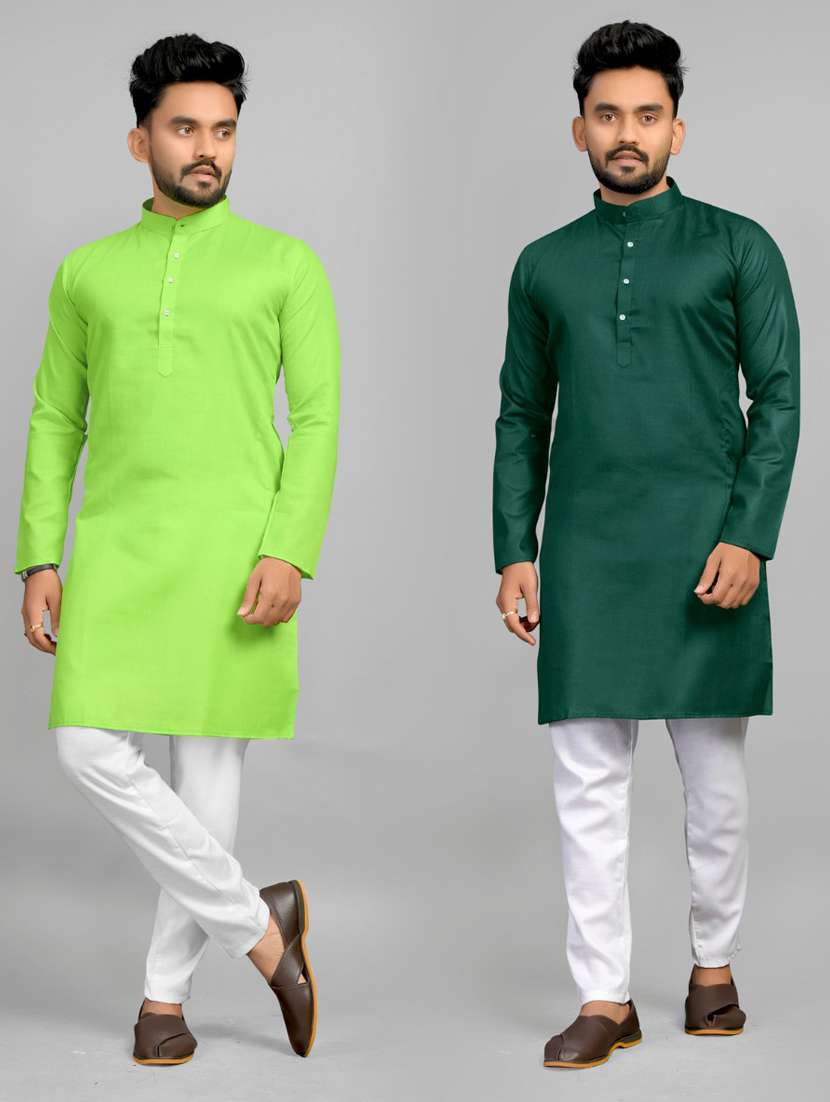 men pack of 2 solid mandarin neck kurta