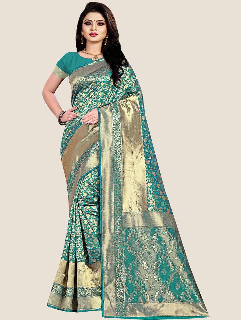 green banarasi saree with blouse - 19896370 -  Zoom Image - 0