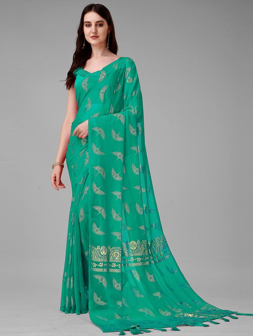 green georgette saree with blouse - 19896499 - Zoom Image - 0