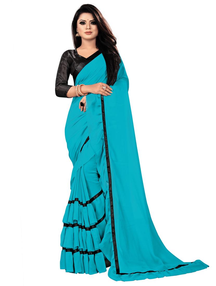 self designed woven ruffle saree with blouse - 19896853 - Zoom Image - 0
