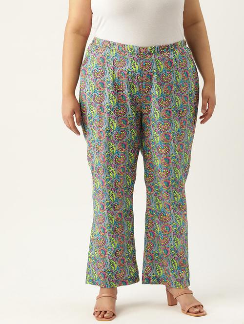 grey printed cotton plus trouser - 19896873 - Standard Image - 0