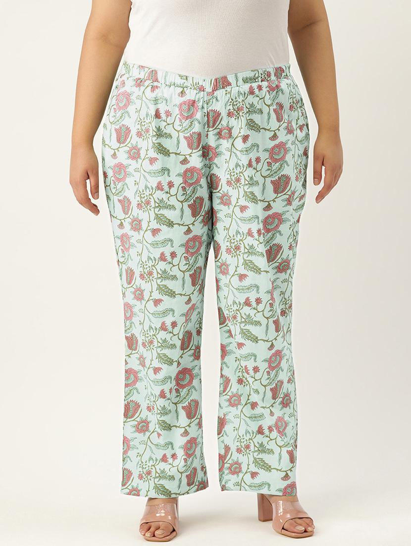 green printed cotton plus trouser - 19896876 -  Zoom Image - 0