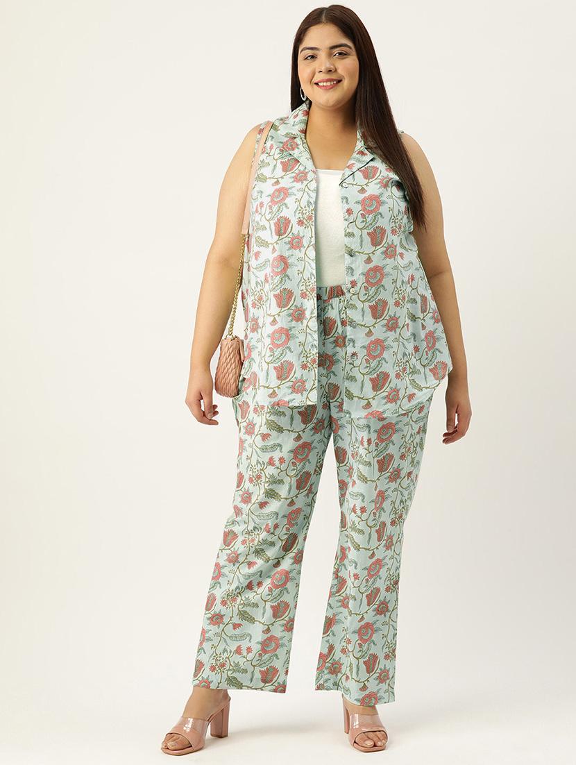 green printed cotton plus trouser - 19896876 - Standard Image - 3