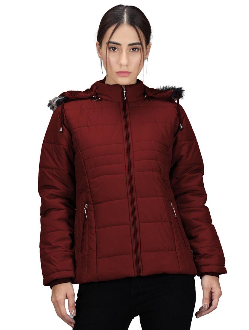 women maroon solid long sleeve quilted jacket - 19899859 - Zoom Image - 0