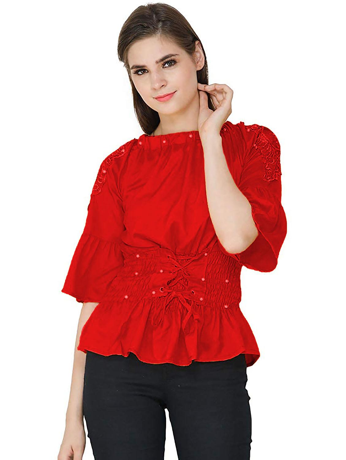 women's ruffle boat neck top - 19899984 -  Zoom Image - 0