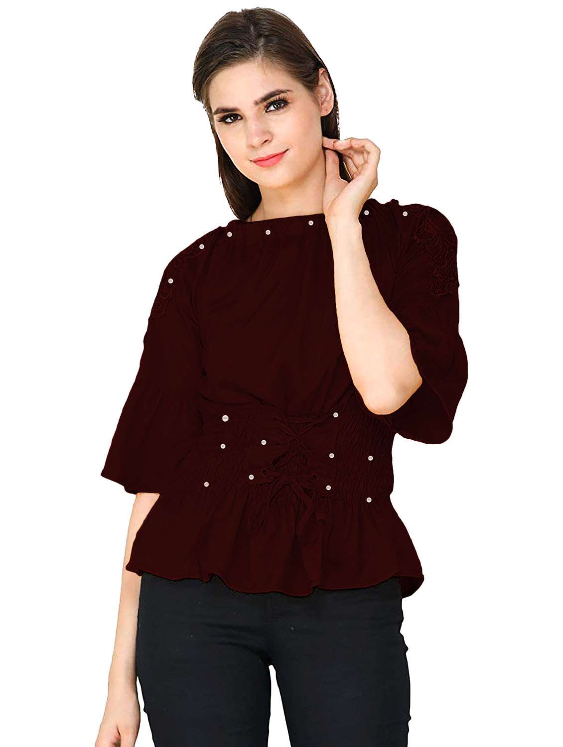 women's peplum boat neck top