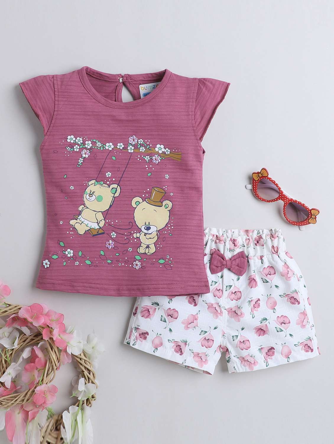 printed cotton shorts set