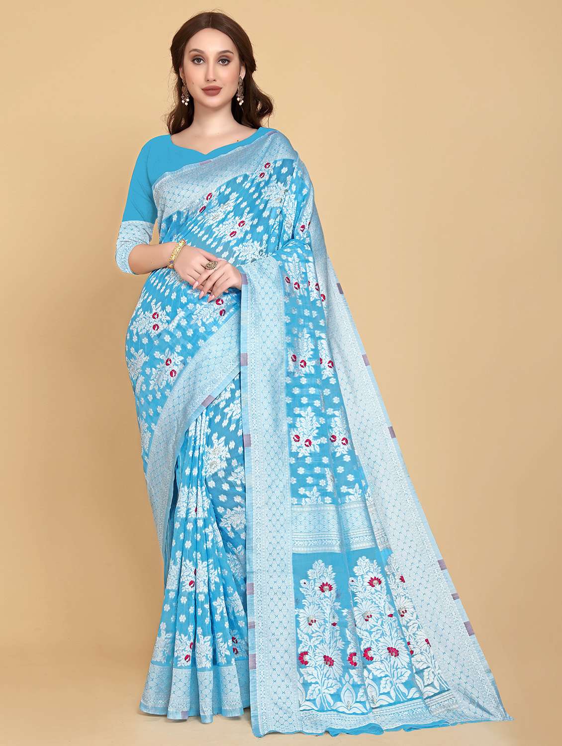 light blue printed kanjivaram saree