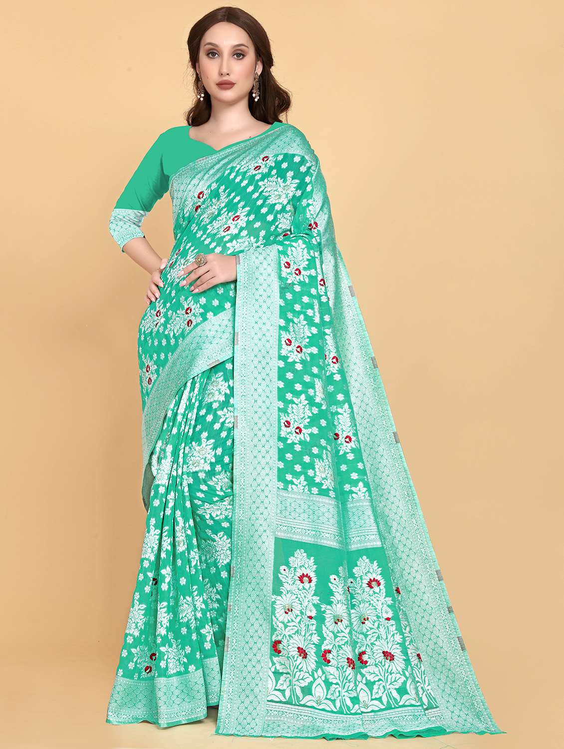 green printed kanjivaram saree