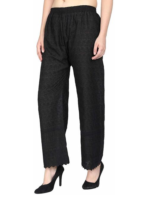 tonal embroidered black palazzo - 19904997 - Standard Image - 0