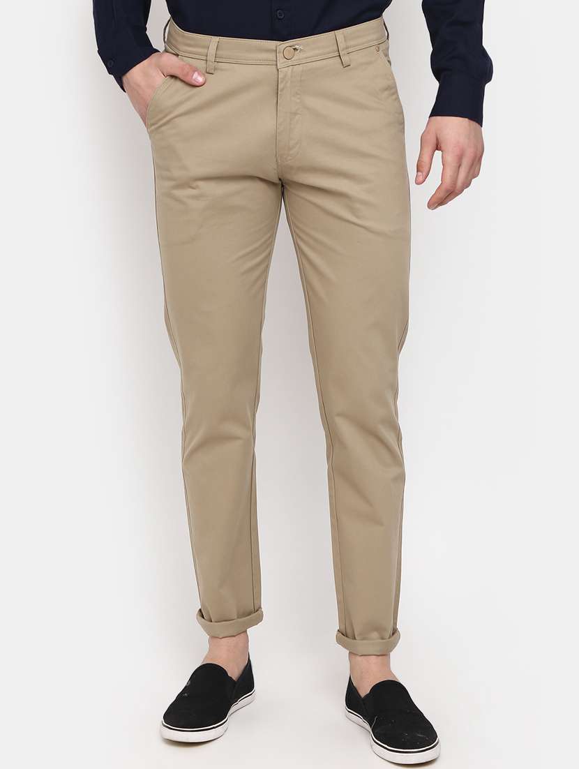 men solid mid rise chinos casual trouser