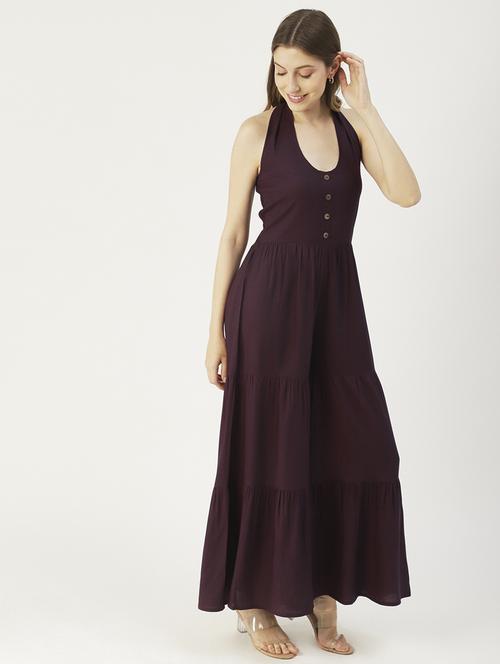 purple viscose full leg jumpsuit - 19907014 - Standard Image - 0