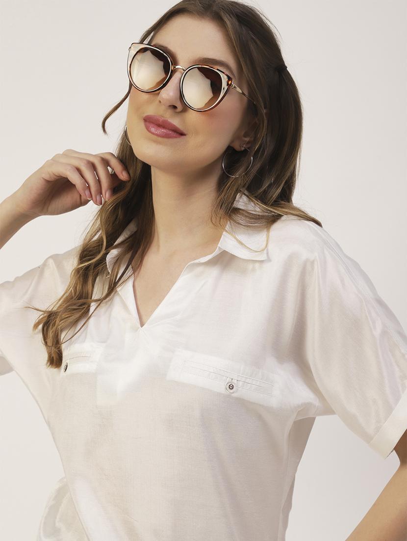 women's straight collared top - 19907266 - Standard Image - 3