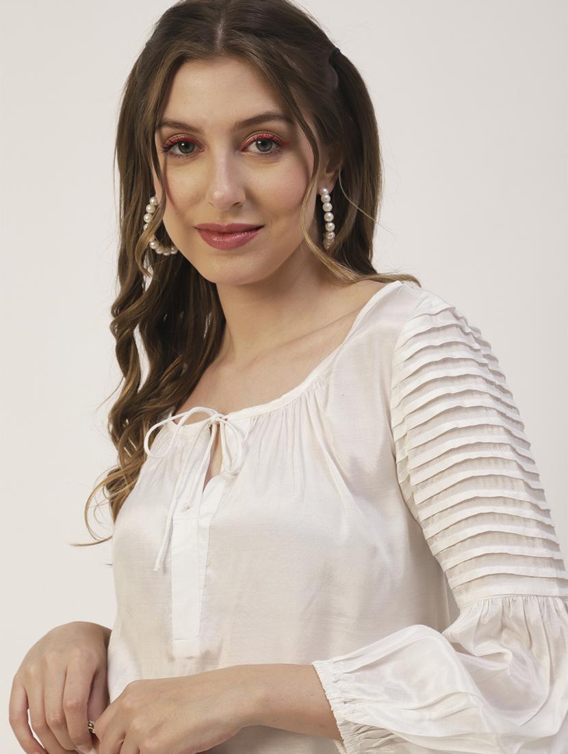 women's straight tie-up neck top - 19907279 - Standard Image - 3