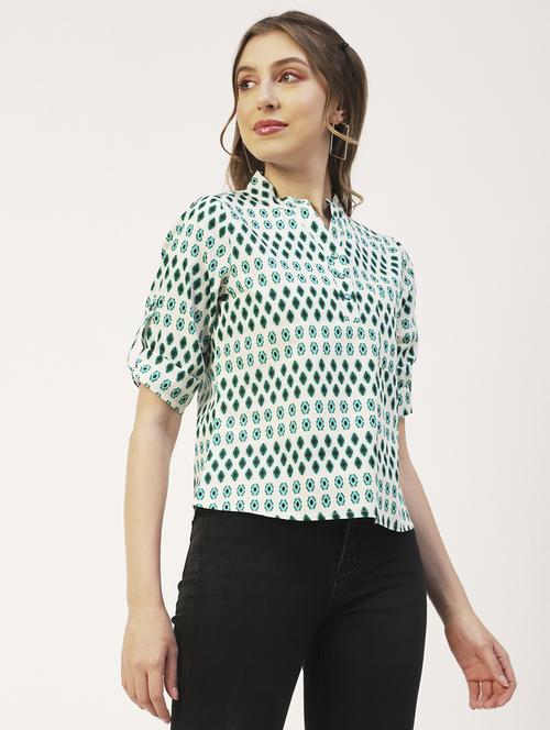 women's crop mandarin neck top - 19907313 - Standard Image - 0