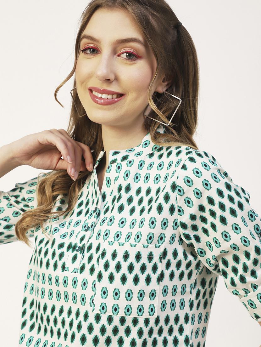 women's crop mandarin neck top - 19907313 - Standard Image - 3