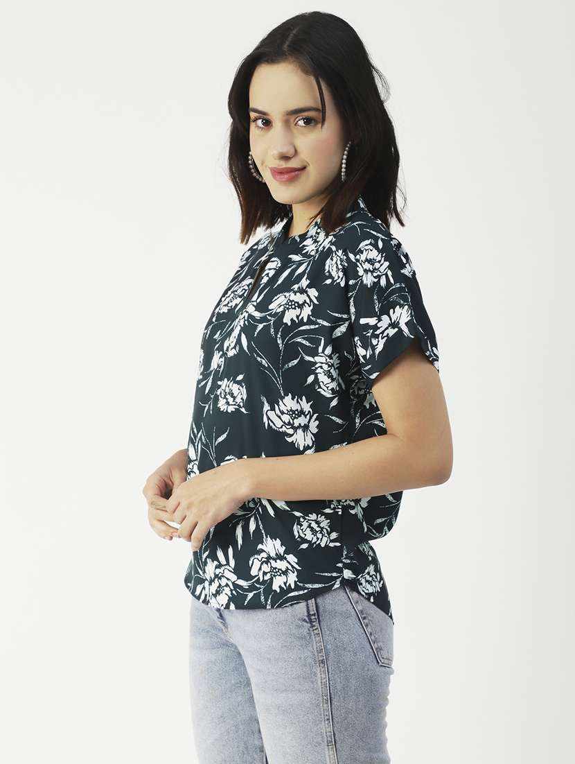 women's straight mandarin neck top