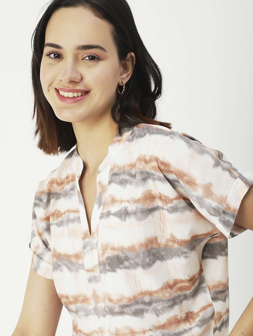 women's straight mandarin neck top - 19907343 - Standard Image - 3